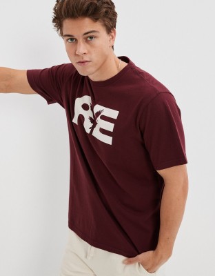 American Eagle Outfitters Solid Men Round Neck Brown T-Shirt
