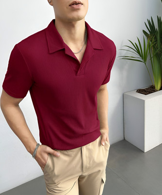 Madfrog Solid Men Polo Neck Maroon T-Shirt