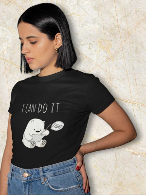 Clori Printed Women Round Neck Black T-Shirt