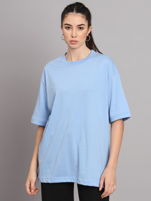 IMSA MODA Solid Women Round Neck Light Blue T-Shirt