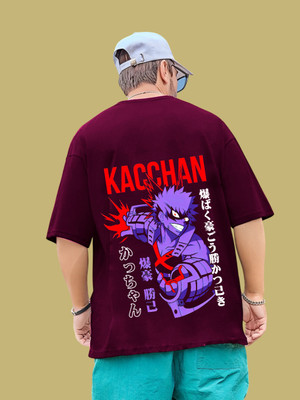 Kasendra Printed Men Round Neck Maroon T-Shirt