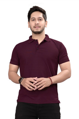 ShreeRangam Enterprise Solid Men Polo Neck Maroon T-Shirt