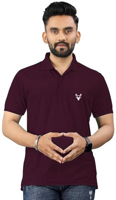 KASHIRA Solid Men Polo Neck Maroon T-Shirt