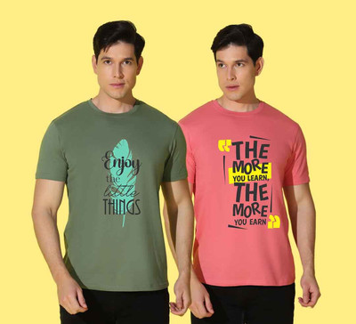 WOOSTRO Printed Men Round Neck Multicolor T-Shirt