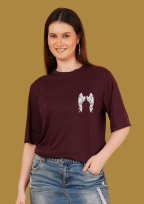 Kasendra Printed Women Round Neck Maroon T-Shirt