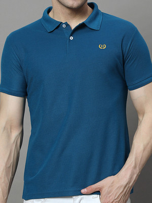 SINDHIGARMENT Solid Men Polo Neck Dark Blue T-Shirt