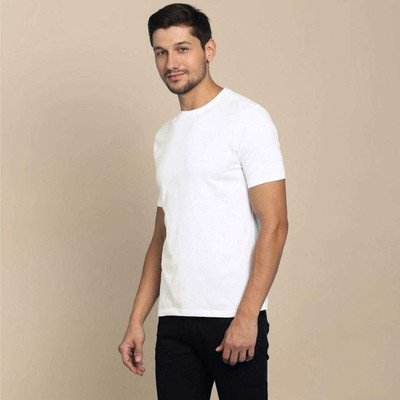 firrach Solid Men Round Neck White T-Shirt