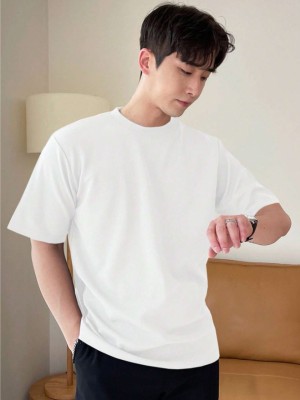 AJOLLI Solid Men Round Neck White T-Shirt