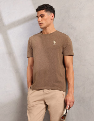 U.S. POLO ASSN. Self Design Men Crew Neck Brown T-Shirt