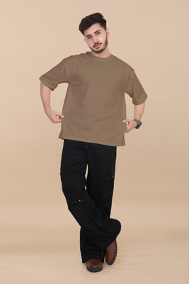 Moda Rapido Solid Men Round Neck Brown T-Shirt