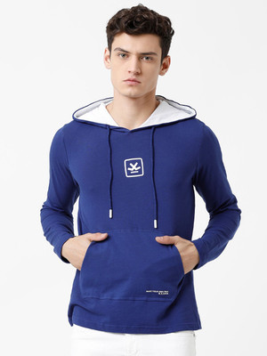 WROGN Printed Men Hooded Neck Blue T-Shirt