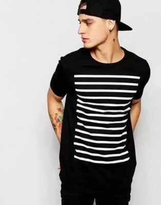 MAYGYQ Striped Men Round Neck Black, White T-Shirt