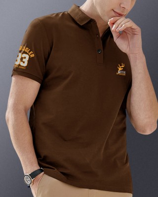 EyeBogler Solid Men Polo Neck Brown T-Shirt