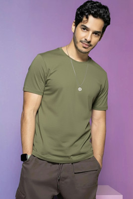 Jangoboy Solid Men Round Neck Dark Green T-Shirt