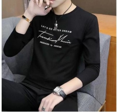 AT Fashion Typography Men Round Neck Reversible Black T-Shirt