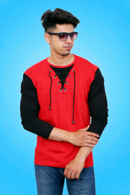FARICON Solid Men Round Neck Red T-Shirt