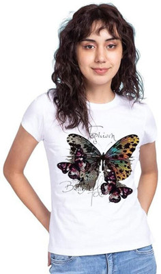 VAMIKHAFASHION Graphic Print Women Round Neck White T-Shirt