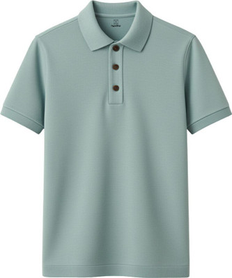 HypeDrip Solid Men Polo Neck Light Blue T-Shirt
