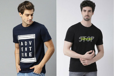 ATTITUDE START OF FASHION Printed Men Round Neck Blue, Black T-Shirt