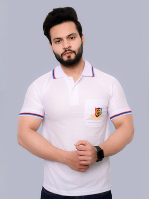 PARA TROOPER Embroidered Men Polo Neck White T-Shirt