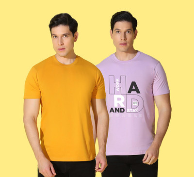 WOOSTRO Solid, Typography Men Round Neck Multicolor T-Shirt