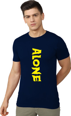 RULEDBYSUN Typography Men Round Neck Navy Blue T-Shirt