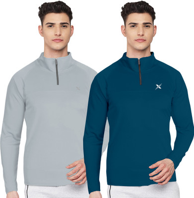 FTX Solid Men Zip Neck Multicolor T-Shirt