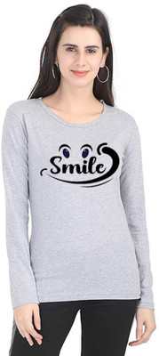 Vylo Printed Women Round Neck Grey T-Shirt