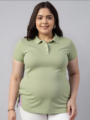 PERFECT PRODUCTIONS Solid Women Polo Neck Light Green T-Shirt