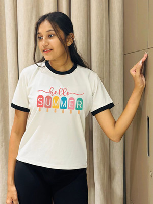 Moda Rapido Printed Women Round Neck Multicolor T-Shirt