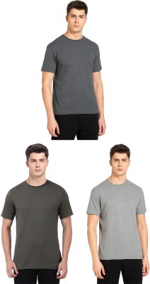 JOCKEY Solid Men Round Neck Grey, Dark Green T-Shirt