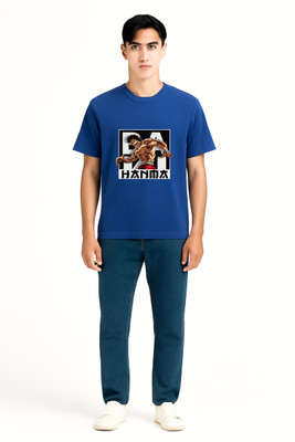 Clever Fox Graphic Print Men Round Neck Blue T-Shirt