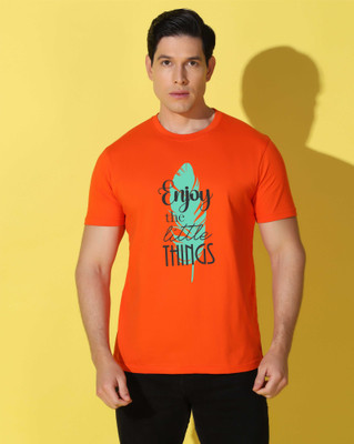 WOOSTRO Graphic Print Men Round Neck Orange T-Shirt