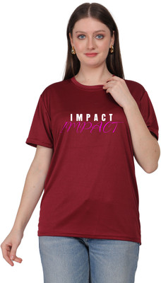 Navya Ecommerce Printed Women Round Neck Maroon T-Shirt