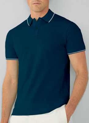 SUPERSQUAD Solid Men Polo Neck Dark Blue T-Shirt