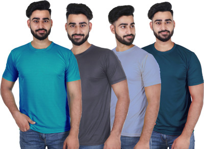 C P FASHION Solid, Self Design Men Round Neck Reversible Multicolor T-Shirt