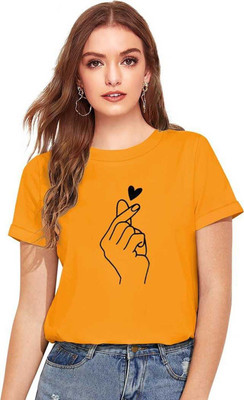 DEEPMAYRA COLLECTION Printed Women Round Neck Yellow T-Shirt