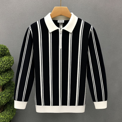 NB NICKY BOY Striped Men Zip Neck Black T-Shirt