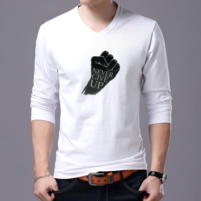 Tayur Typography Men V Neck White T-Shirt