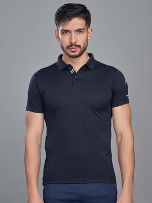 Sport Sun Solid Men Polo Neck Navy Blue T-Shirt