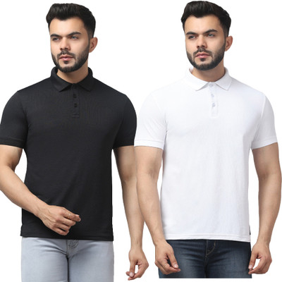 SRGARMENTSSG Solid Men Polo Neck Black, White T-Shirt