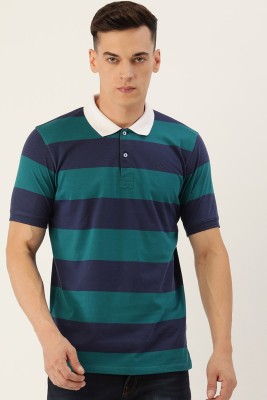 PETER ENGLAND Striped Men Polo Neck Dark Blue T-Shirt