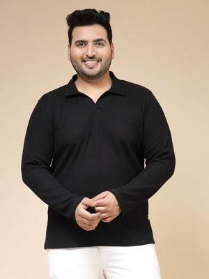 RIGO Solid Men Polo Neck Black T-Shirt