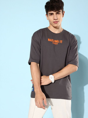 Kook N Keech Printed Men Round Neck Grey T-Shirt