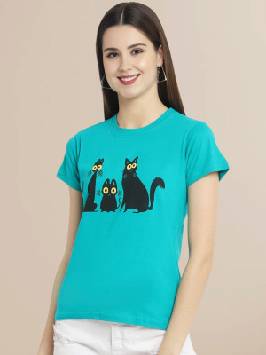 SZN Solid Women Round Neck Blue T-Shirt