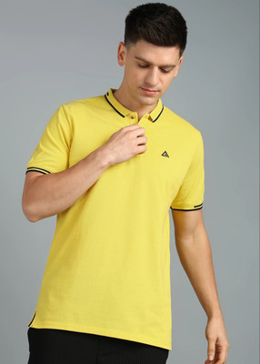 Adrenex Solid Men Round Neck Yellow T-Shirt