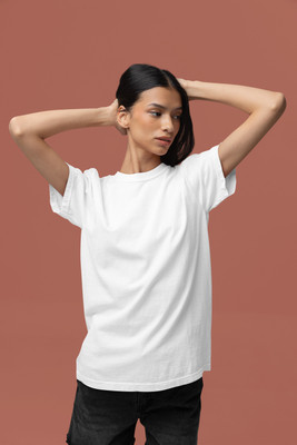 WardrobeChoice Solid Women Crew Neck White T-Shirt