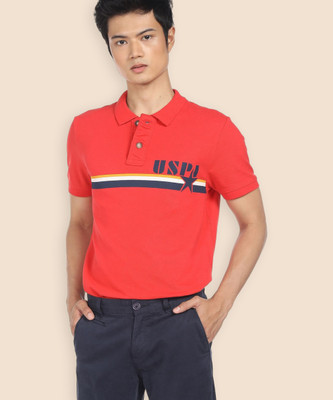 U.S. POLO ASSN. Printed Men Polo Neck Red T-Shirt