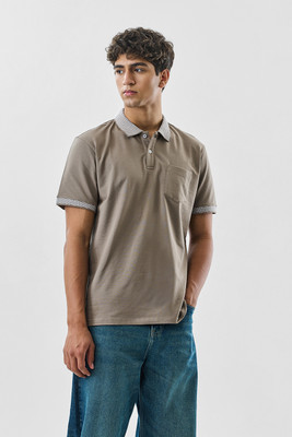 Snitch Self Design Men Polo Neck Beige T-Shirt