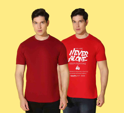 WOOSTRO Printed Men Round Neck Red T-Shirt